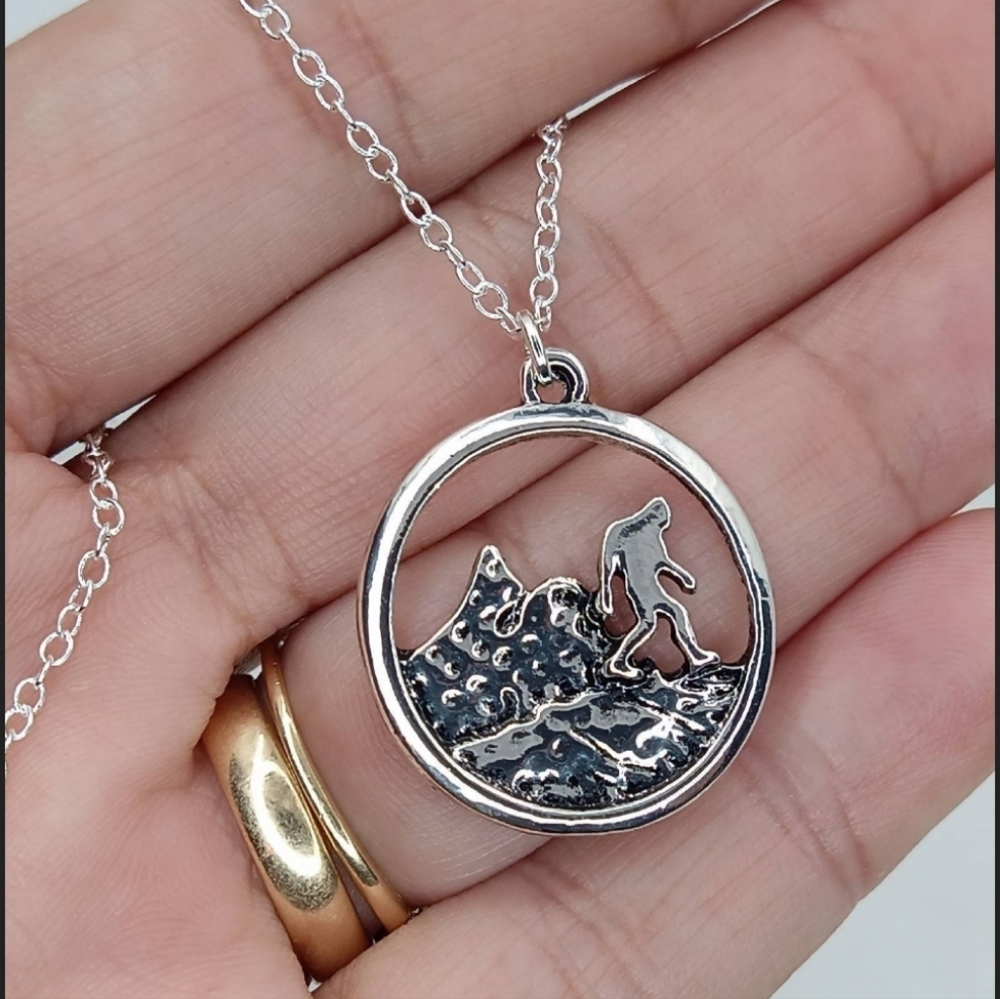Sterling silver Big foot necklace Bigfoot Sasquatch Paranormal necklace